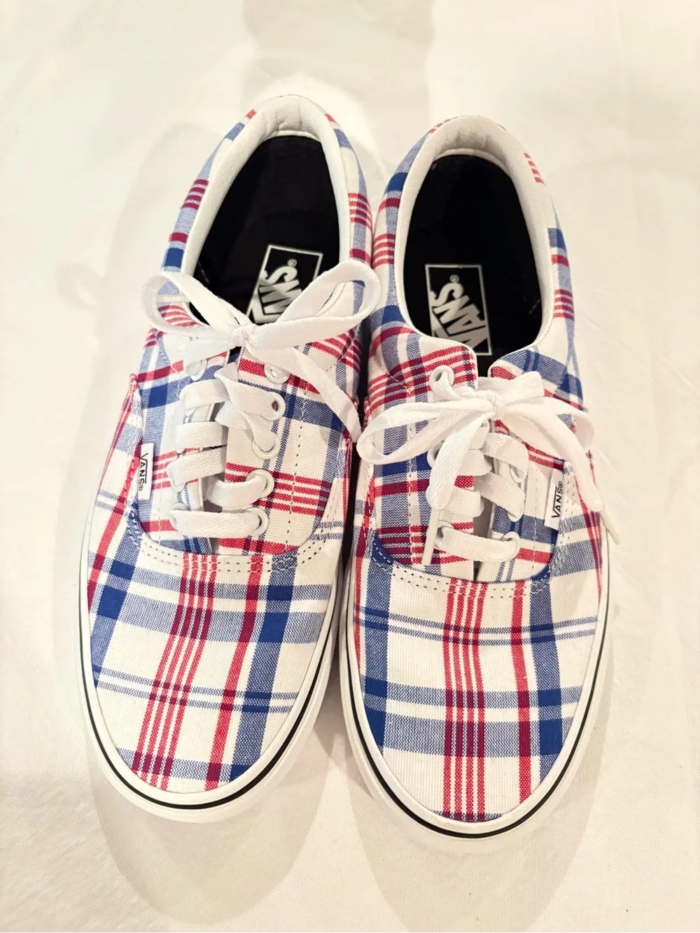 Vans Kids Red, Blue & White Plaid Canvas Sneakers